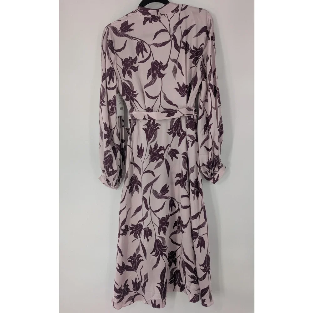 NWOT Equipment Silk Andrese Wrap Long-sleeve Printed Midi Dress Sz 6 Plum 9C606 - Picture 5 of 8